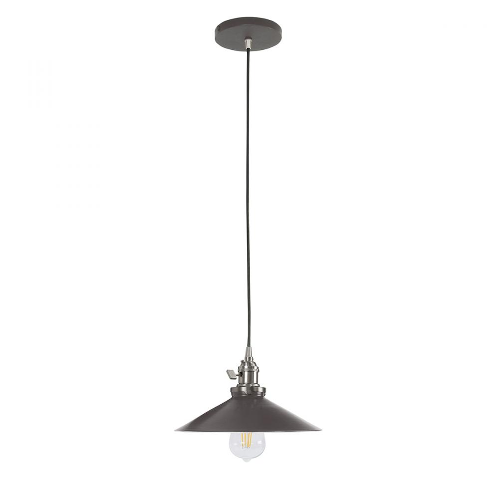 10" Uno Pendant, white cord with canopy, Architectural Bronze with Brushed Nickel Hardware
