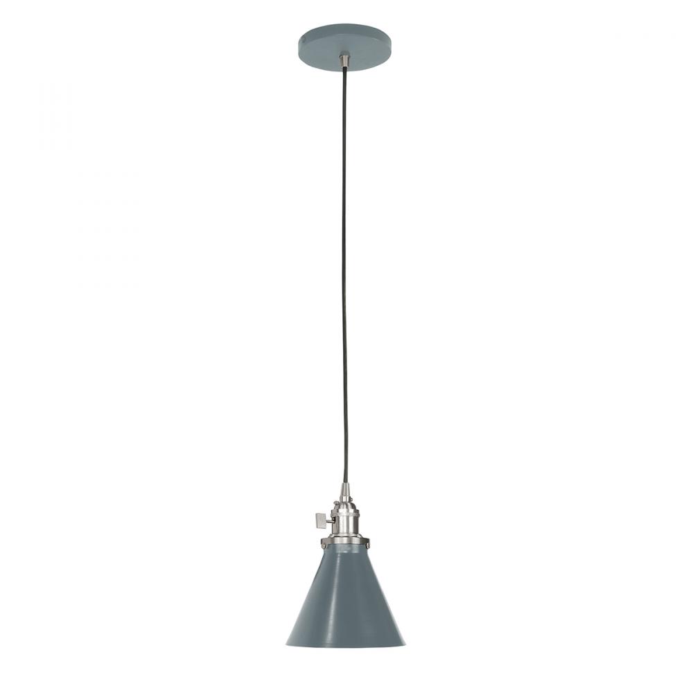 6" Uno Pendant, white cord with canopy, Slate Gray with Brushed Nickel Hardware