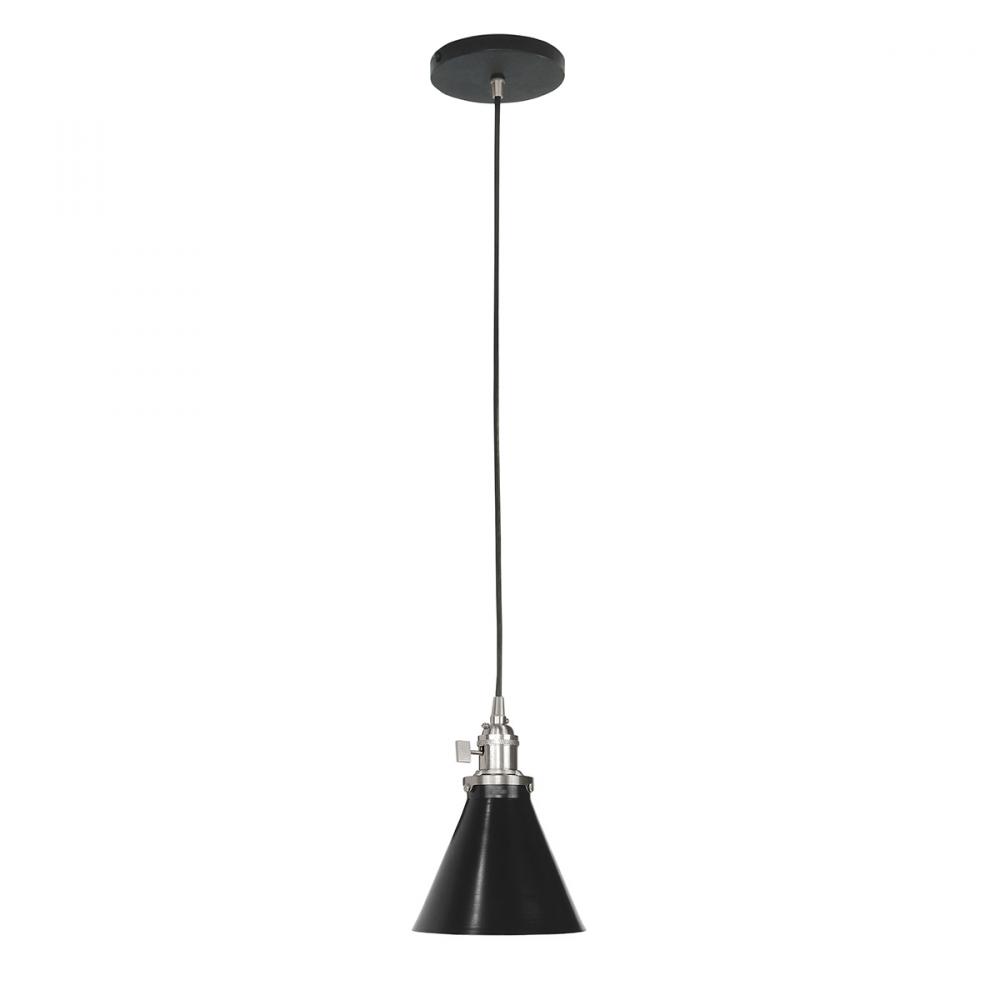 Uno 6" Pendant,  Black with Brushed Nickel hardware