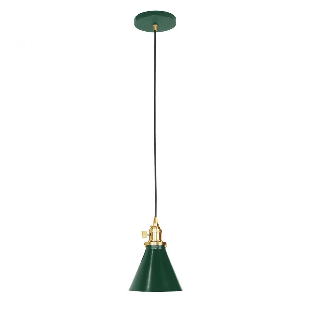 6" Uno Pendant, white cord with canopy, Forest Green with Brushed Brass Hardware
