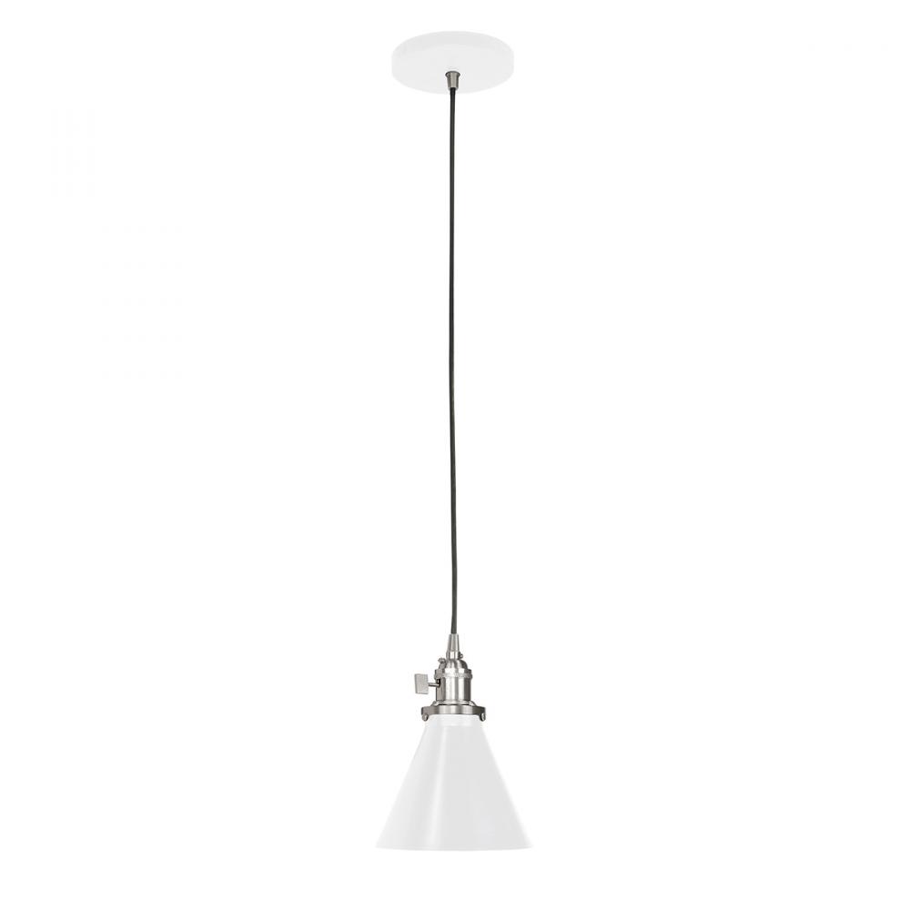 6" Uno Pendant, white cord with canopy, White with Brushed Nickel Hardware