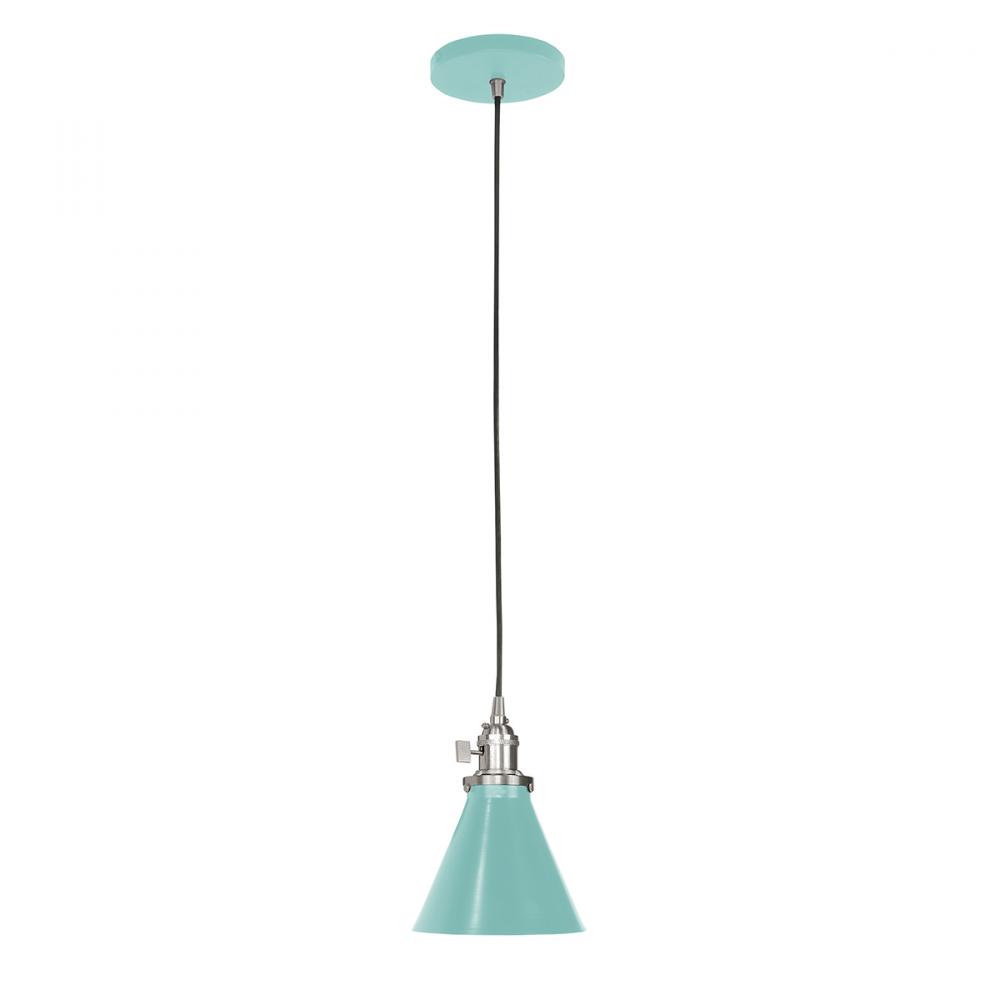 6" Uno Pendant, white cord with canopy, Sea Green with Brushed Nickel Hardware