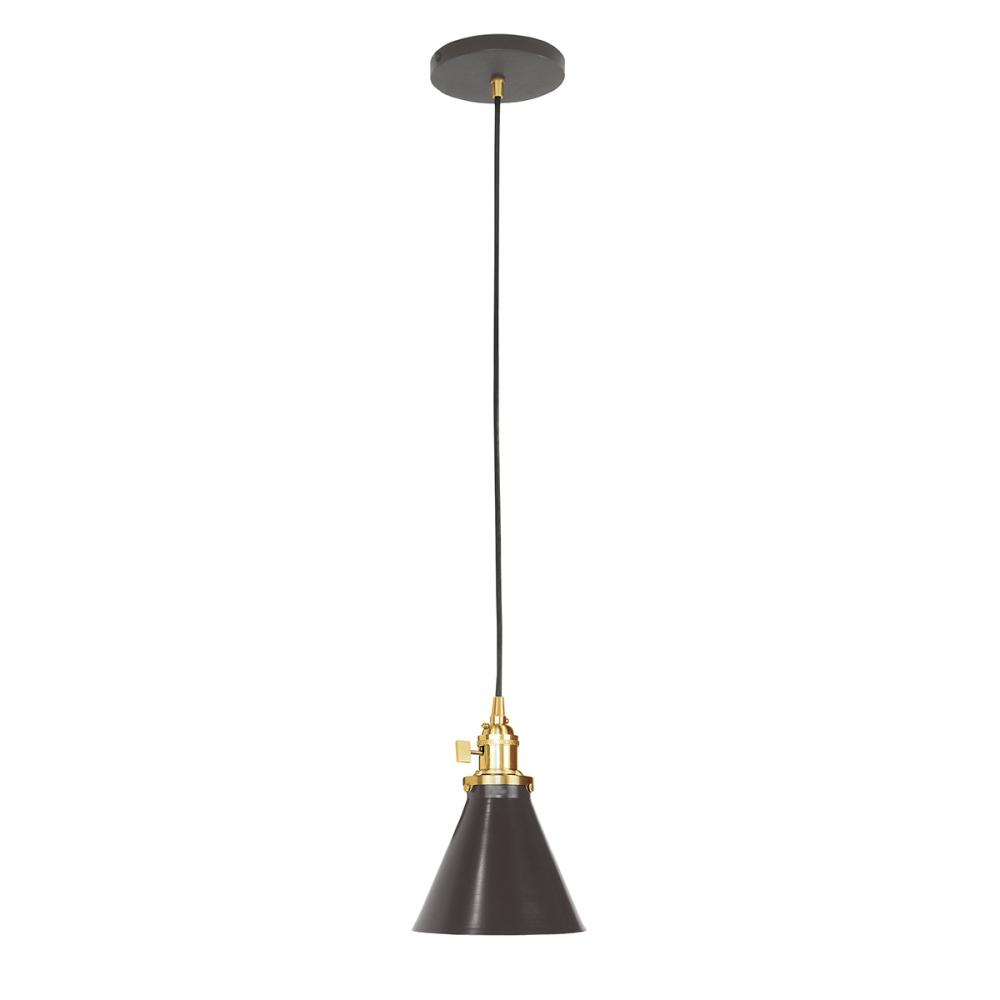 6" Uno Pendant, white cord with canopy, Architectural Bronze with Brushed Brass Hardware