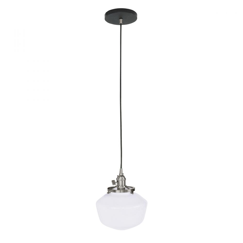 Uno 8" Pendant, with Schoolhouse glass shade,  Black with Brushed Nickel hardware