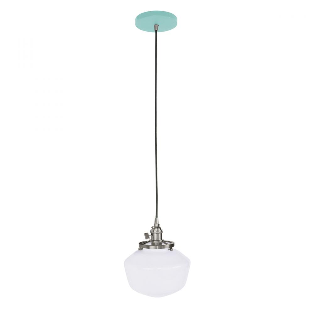 8" Uno Pendant, white cord with canopy, Sea Green with Brushed Nickel Hardware