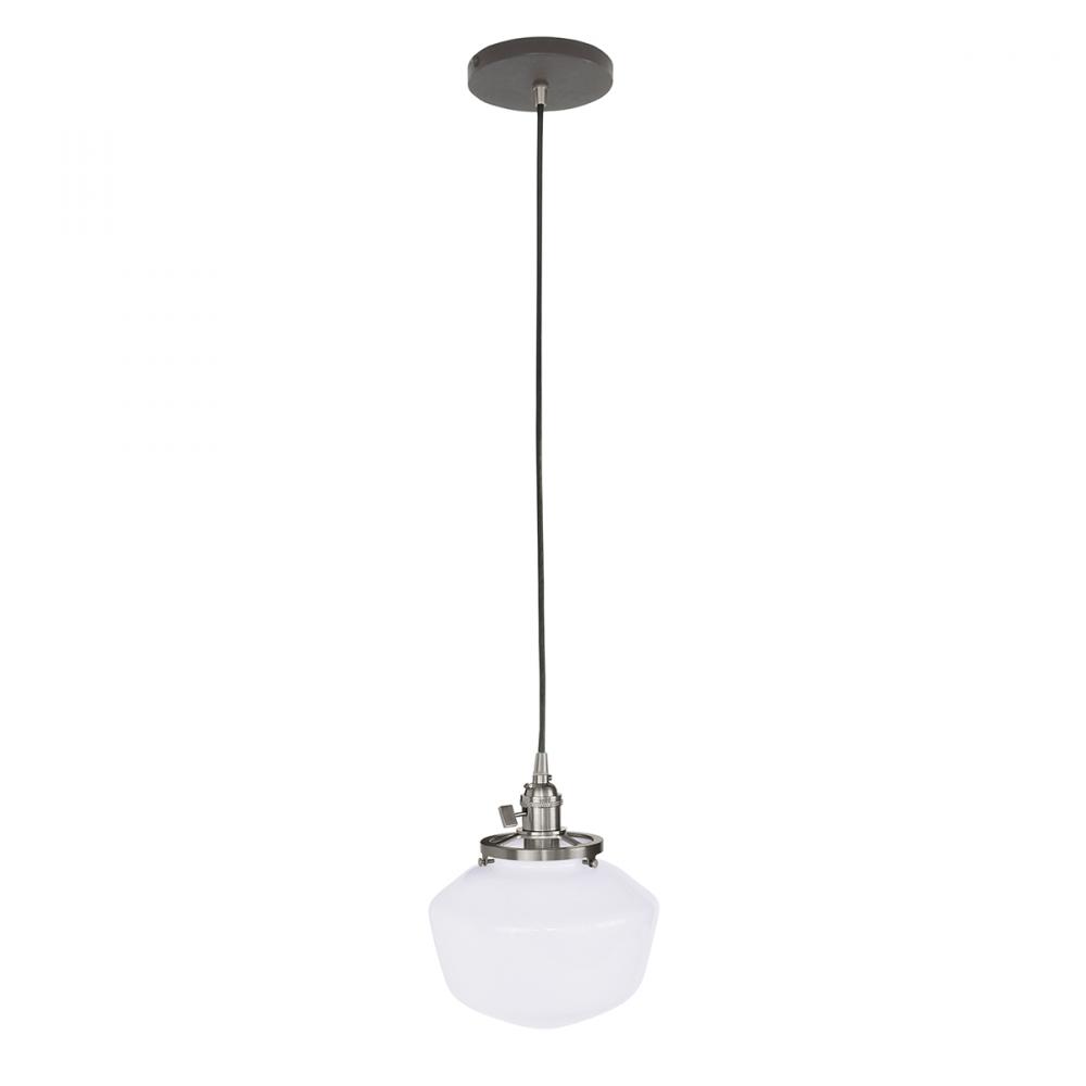 Uno 8" Pendant, with Schoolhouse glass shade,  Architectural Bronze with Brushed Nickel hardware