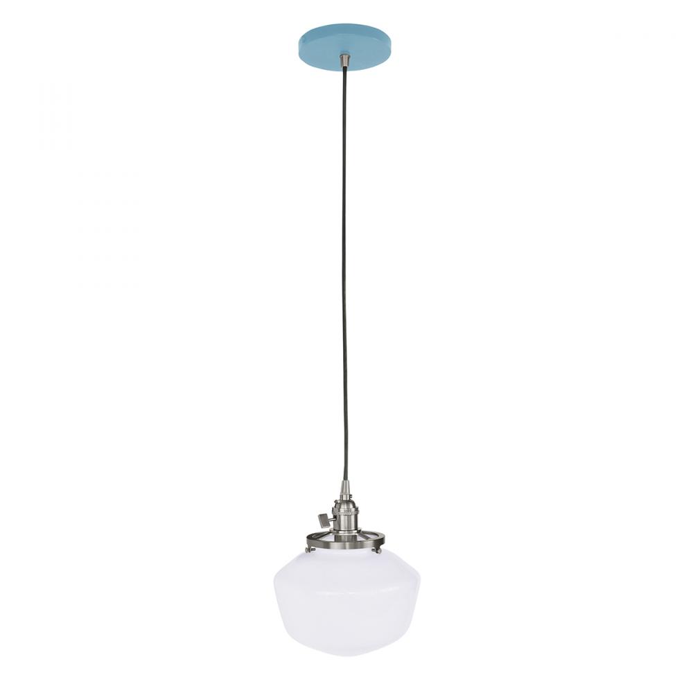 Uno 8" Pendant, with Schoolhouse glass shade,  Light Blue with Brushed Nickel hardware