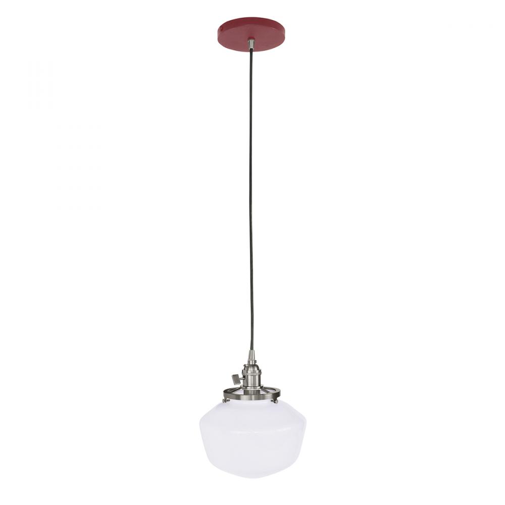 8" Uno Pendant, white cord with canopy, Barn Red with Brushed Nickel Hardware