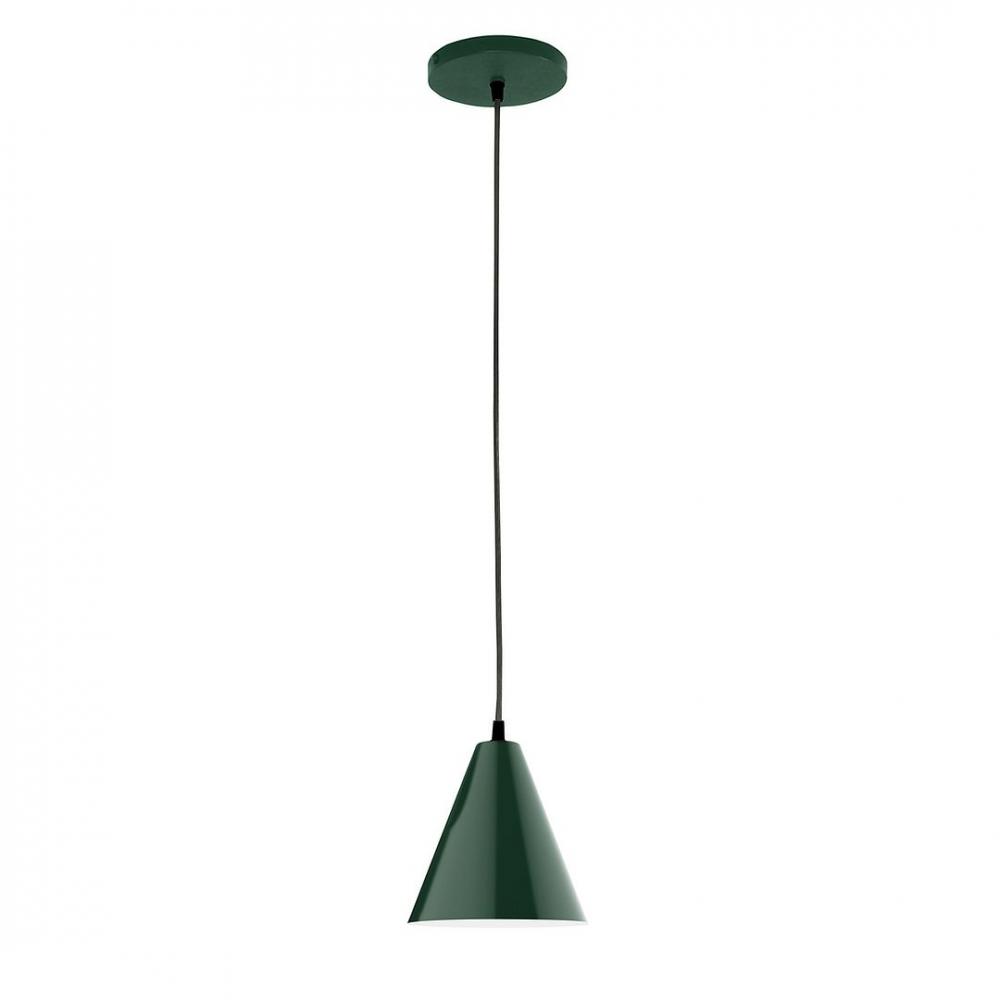 8" Jynx shade, polished copper fabric cord with canopy, Forest Green
