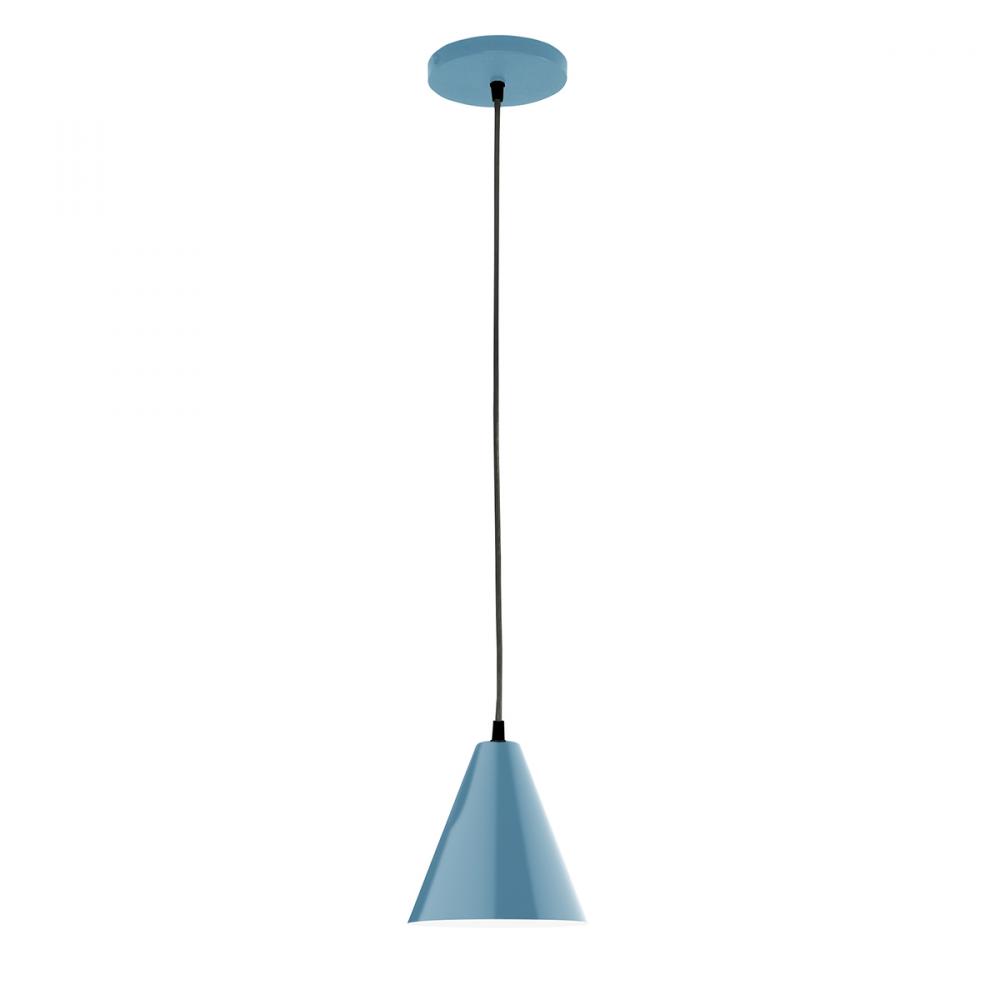 8" Jynx shade, white cord with canopy, Light Blue