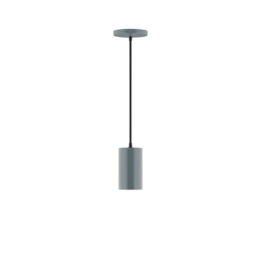 3.5" x 6" Beam Pendant, polished copper fabric cord with canopy, Slate Gray