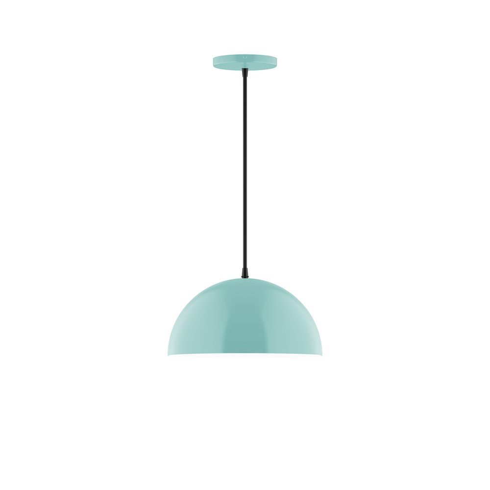 12" Arcade LED Pendant, white fabric cord with canopy, Sea Green