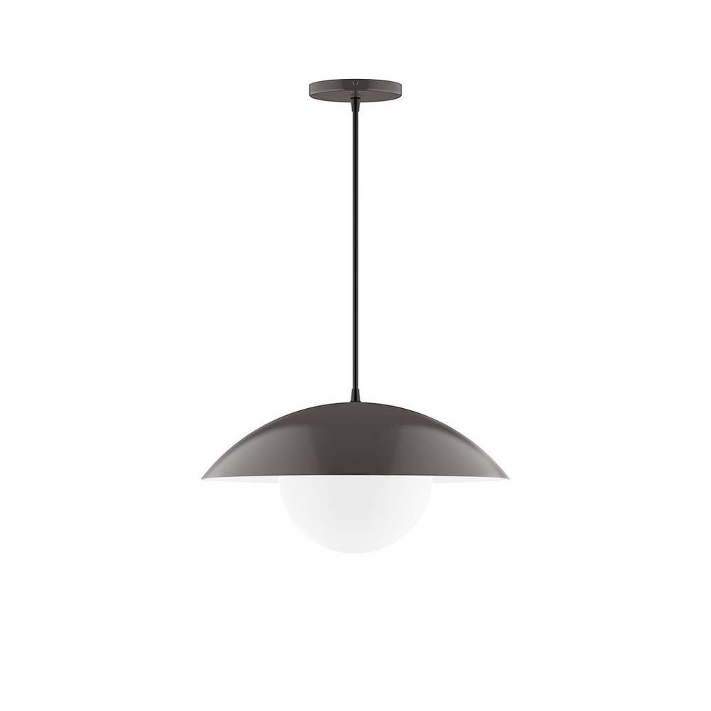 16" Plateau Pendant w/ 6" white opal glass globe, white fabric cord w/ canopy, Architectural