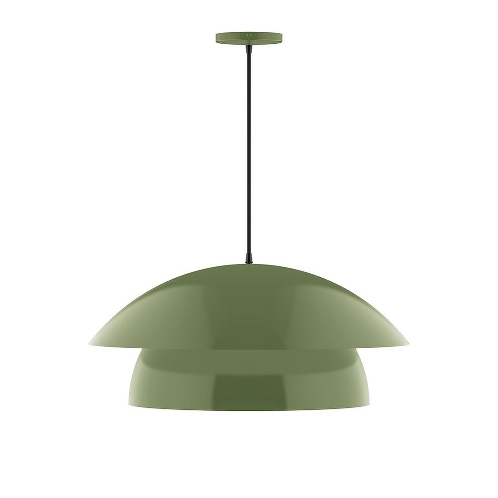 24" Nest LED Pendant, black fabric cord with canopy, Fern Green