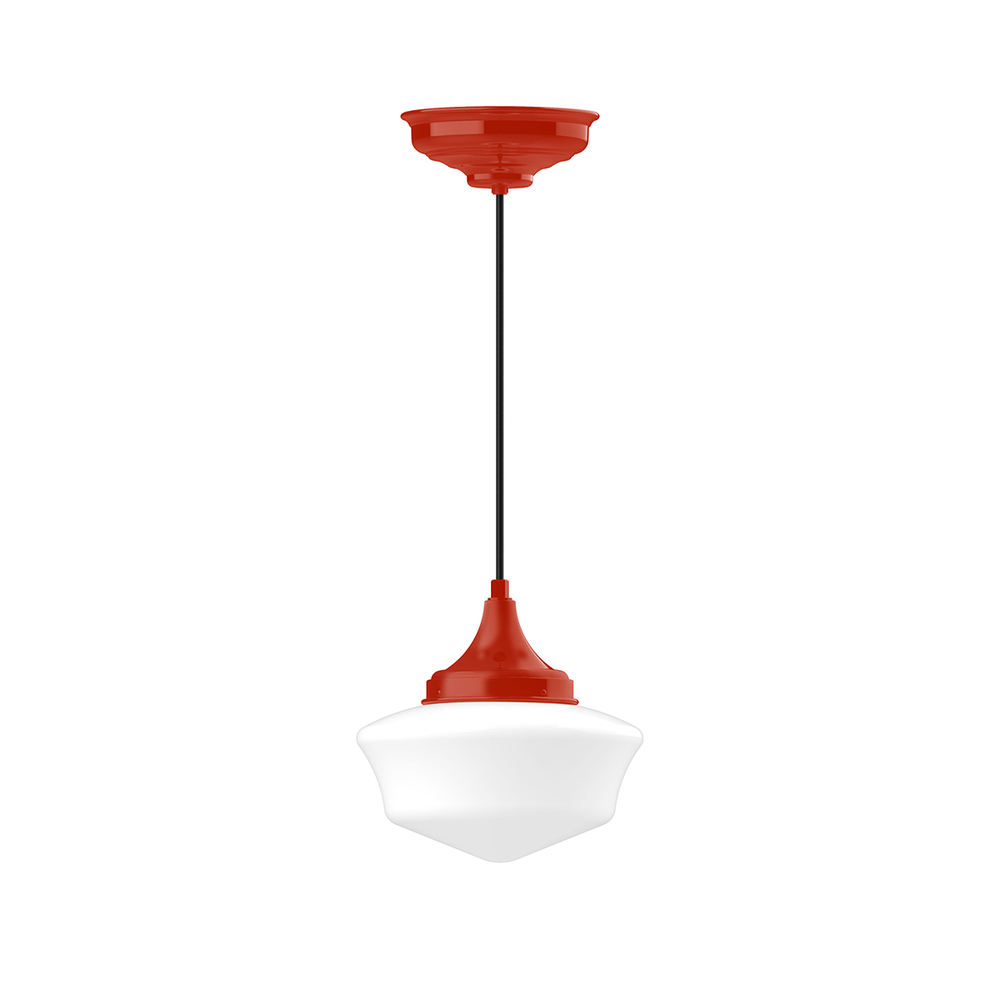 12" Schoolhouse glass, white cord with canopy, Vermillion
