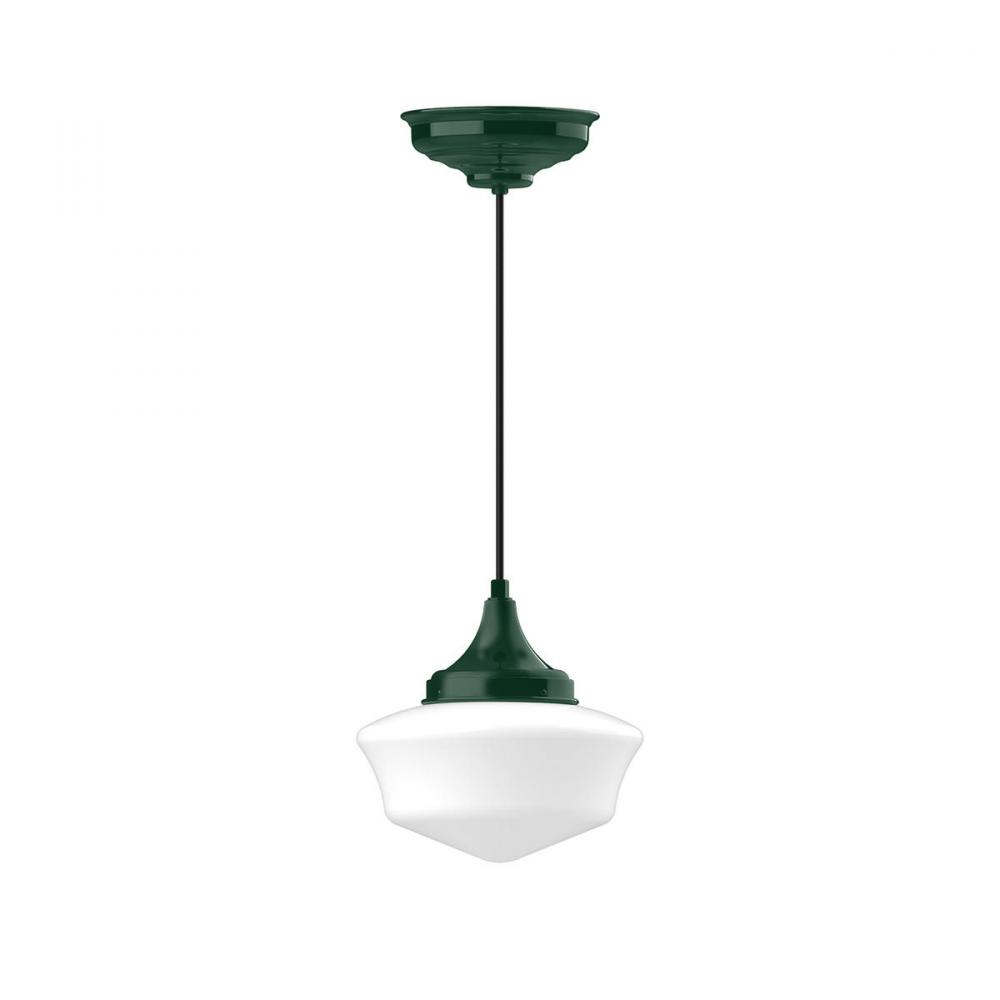 12" Schoolhouse glass, white cord with canopy, Forest Green