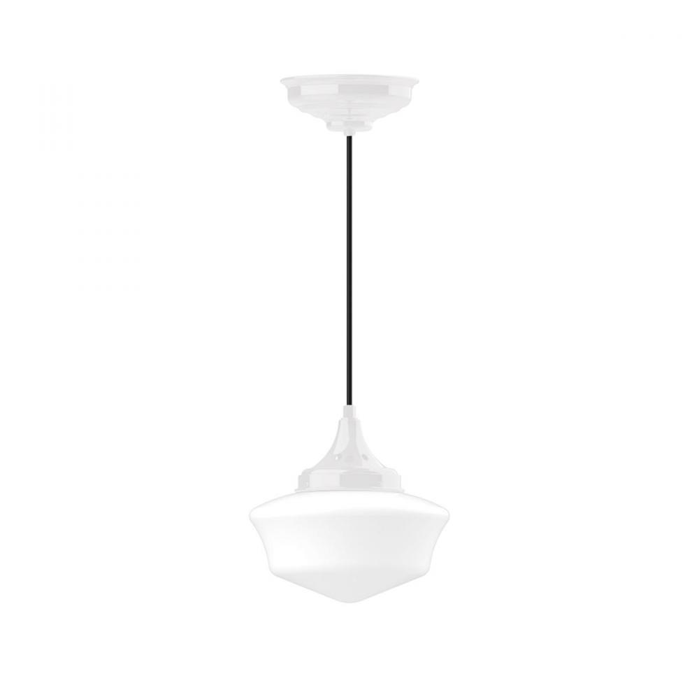 12" Schoolhouse glass, black cord with canopy, White