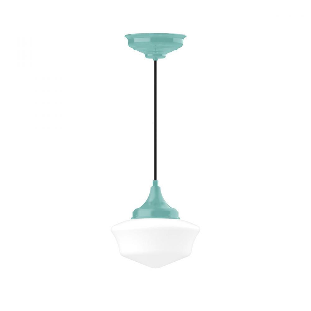 12" Schoolhouse glass, white cord with canopy, Sea Green