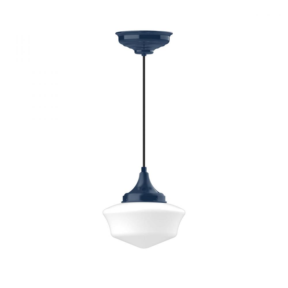 12" Schoolhouse glass, gray solid fabric cord with canopy, Navy