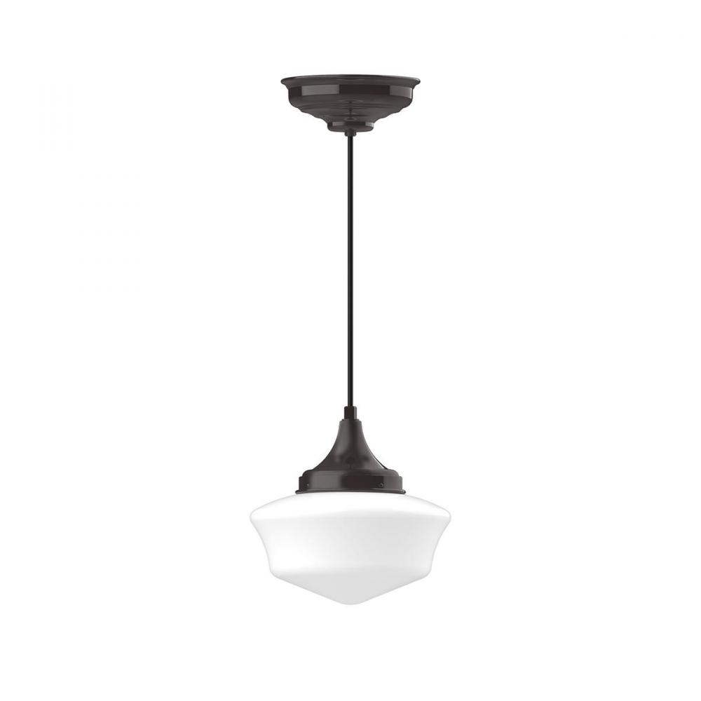 12" Schoolhouse glass, black cord with canopy, Architectural Bronze