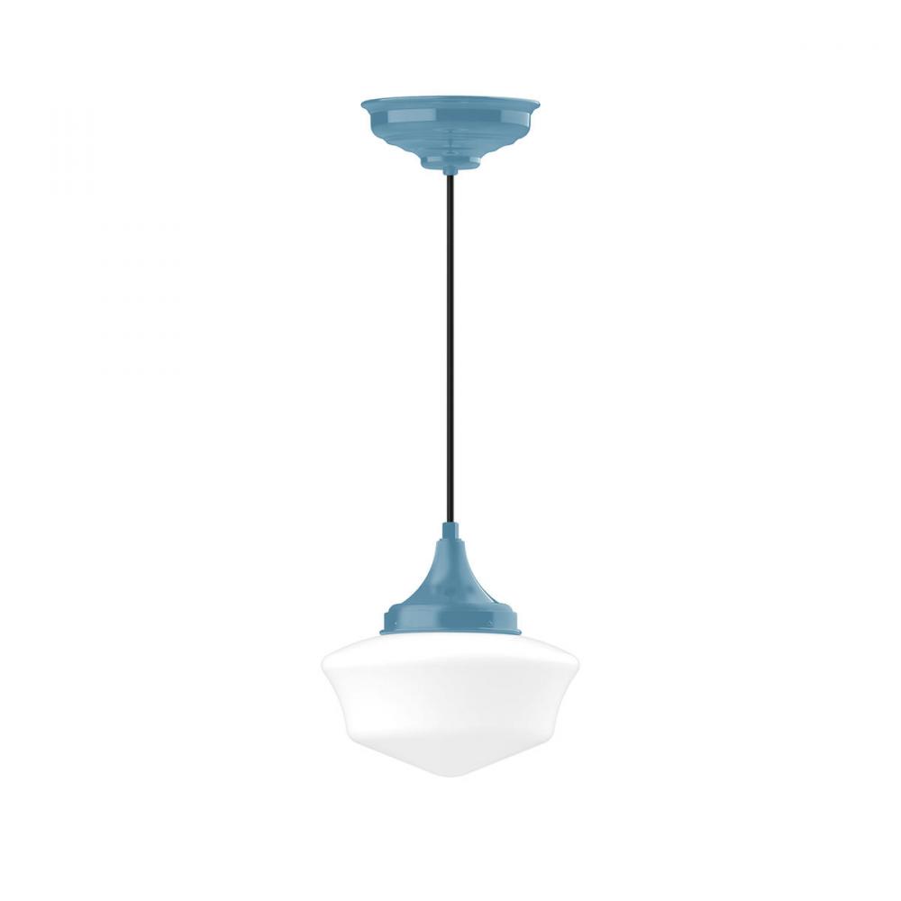 12" Schoolhouse glass, white cord with canopy, Light Blue