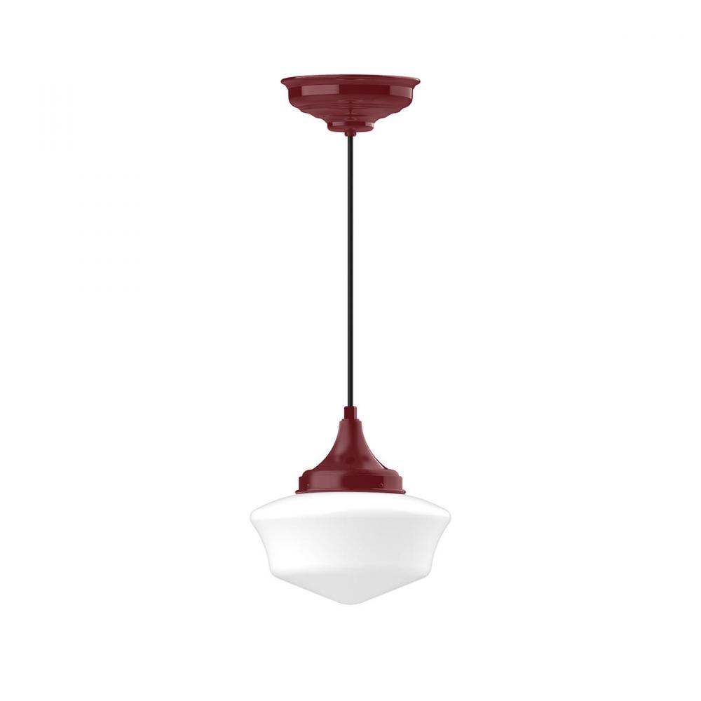 12" Schoolhouse glass, black cord with canopy, Barn Red