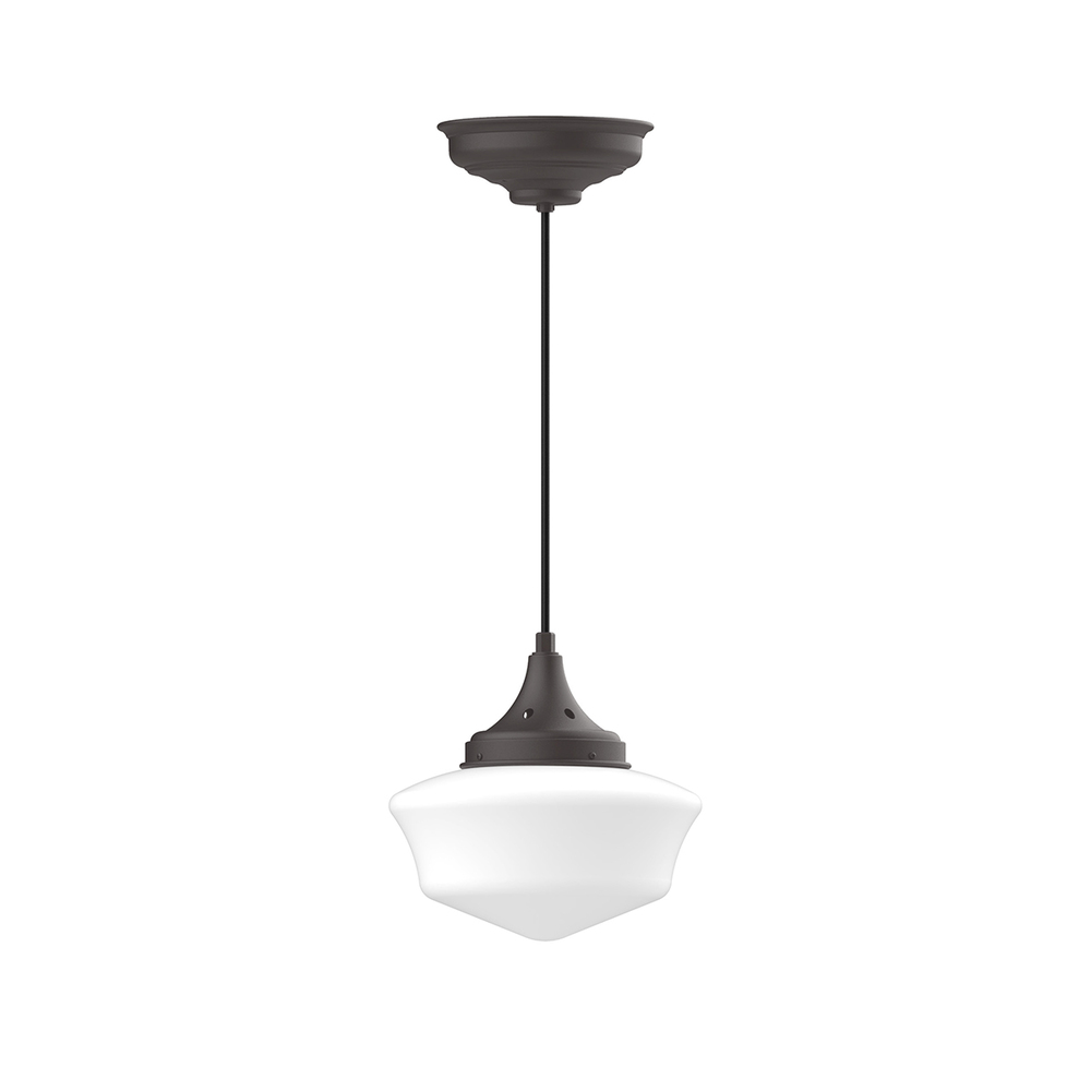 12" Schoolhouse glass, black cord with canopy, Bronze Matte