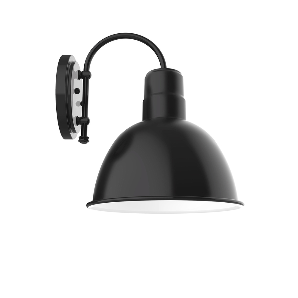 12" Deep Bowl shade, wall mount sconce with clear glass and guard, Black