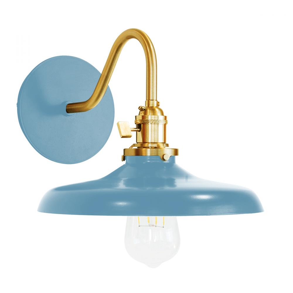 Uno 10" wall sconce,  Light Blue with Brushed Brass hardware