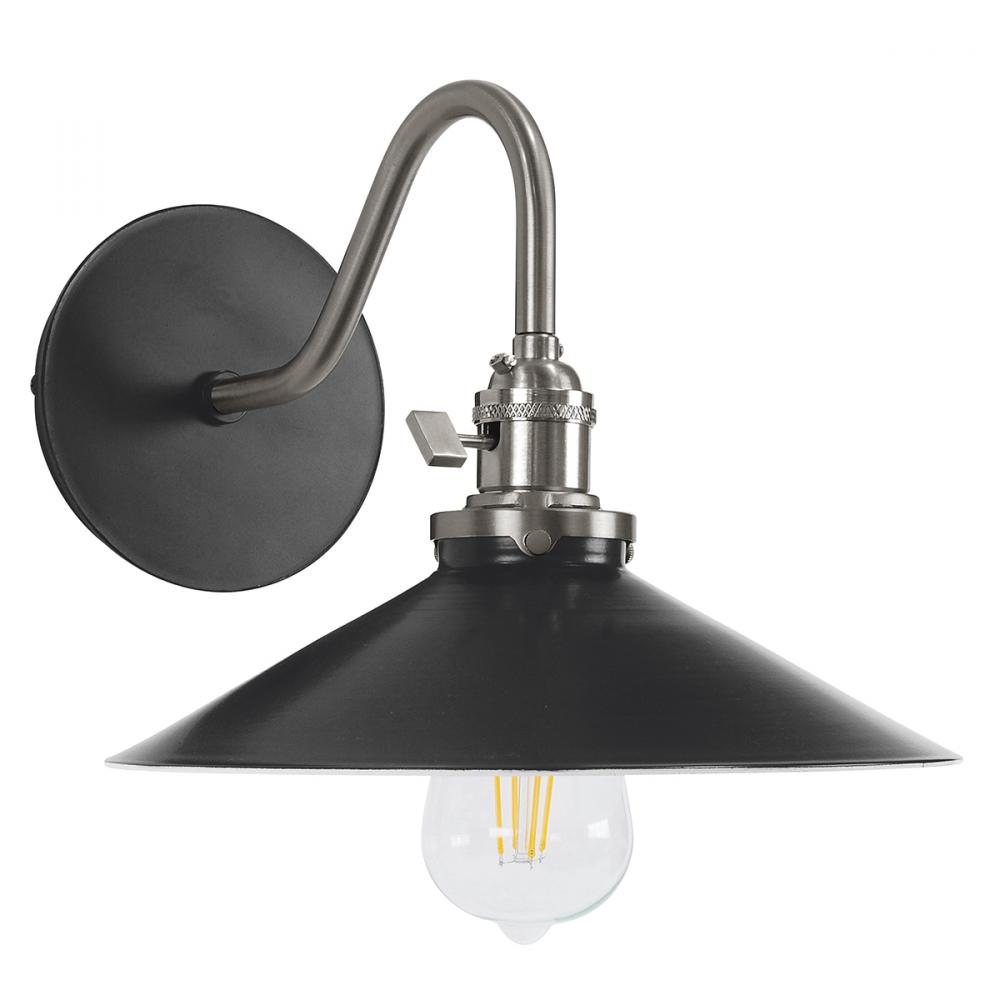 Uno 10" wall sconce,  Black with Brushed Nickel hardware