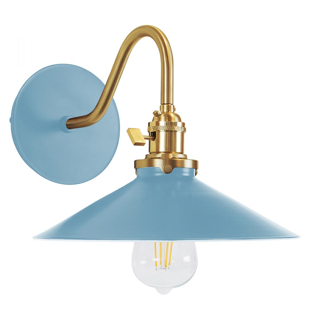 Uno 10" wall sconce,  Light Blue with Brushed Brass hardware