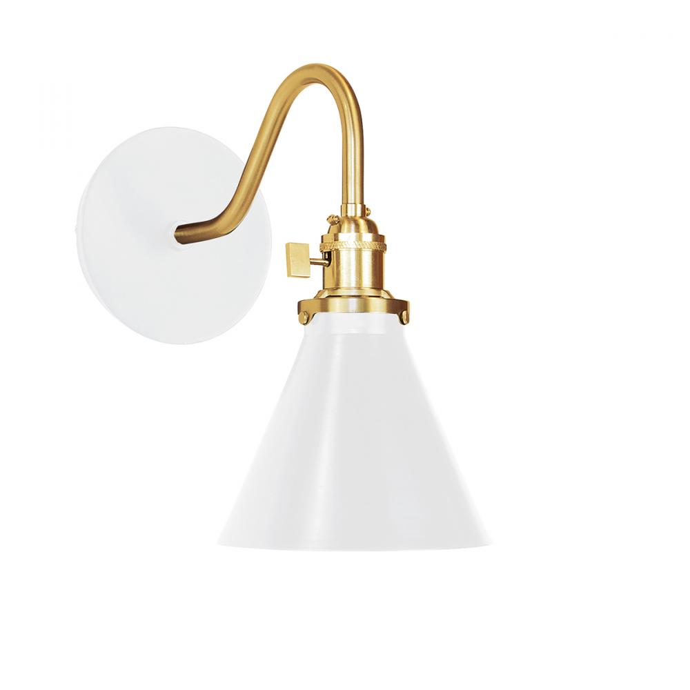 Uno 6" wall sconce,  White with Brushed Brass hardware
