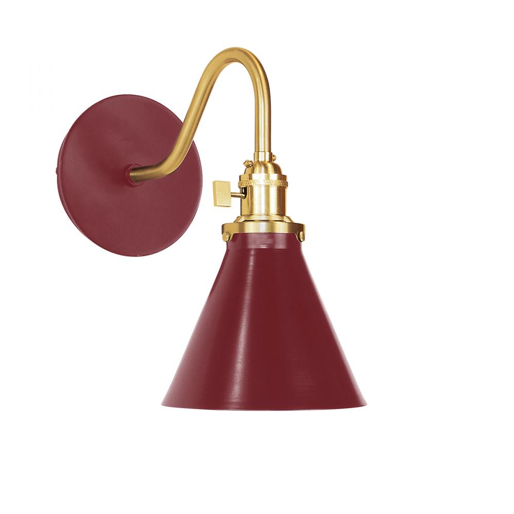 Uno 6" wall sconce,  Barn Red with Brushed Brass hardware