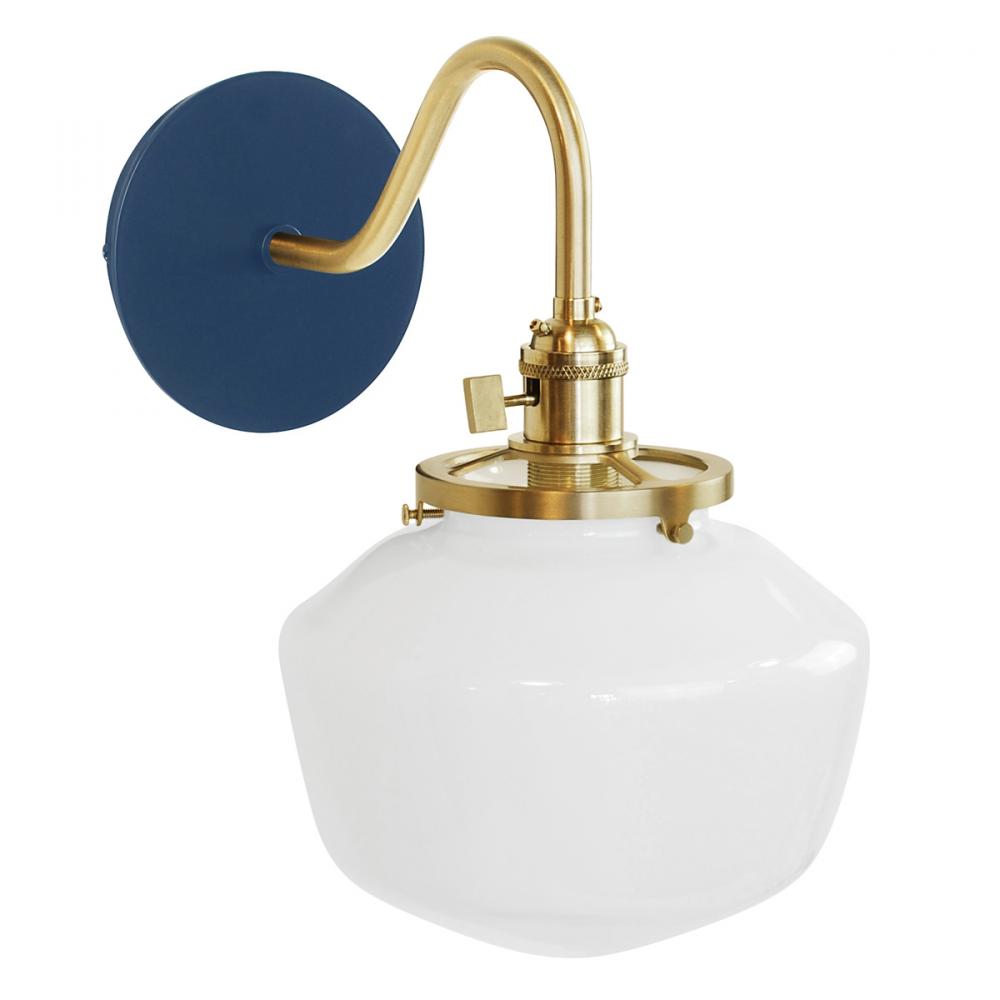 Uno 8" wall sconce, with Schoolhouse glass shade,  Navy with Brushed Brass hardware