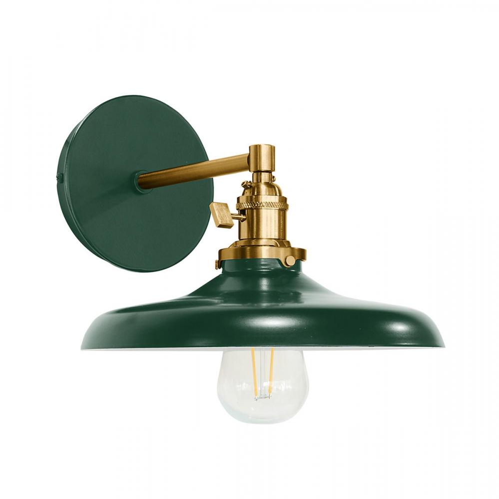 Uno 10" wall sconce,  Forest Green with Brushed Brass hardware