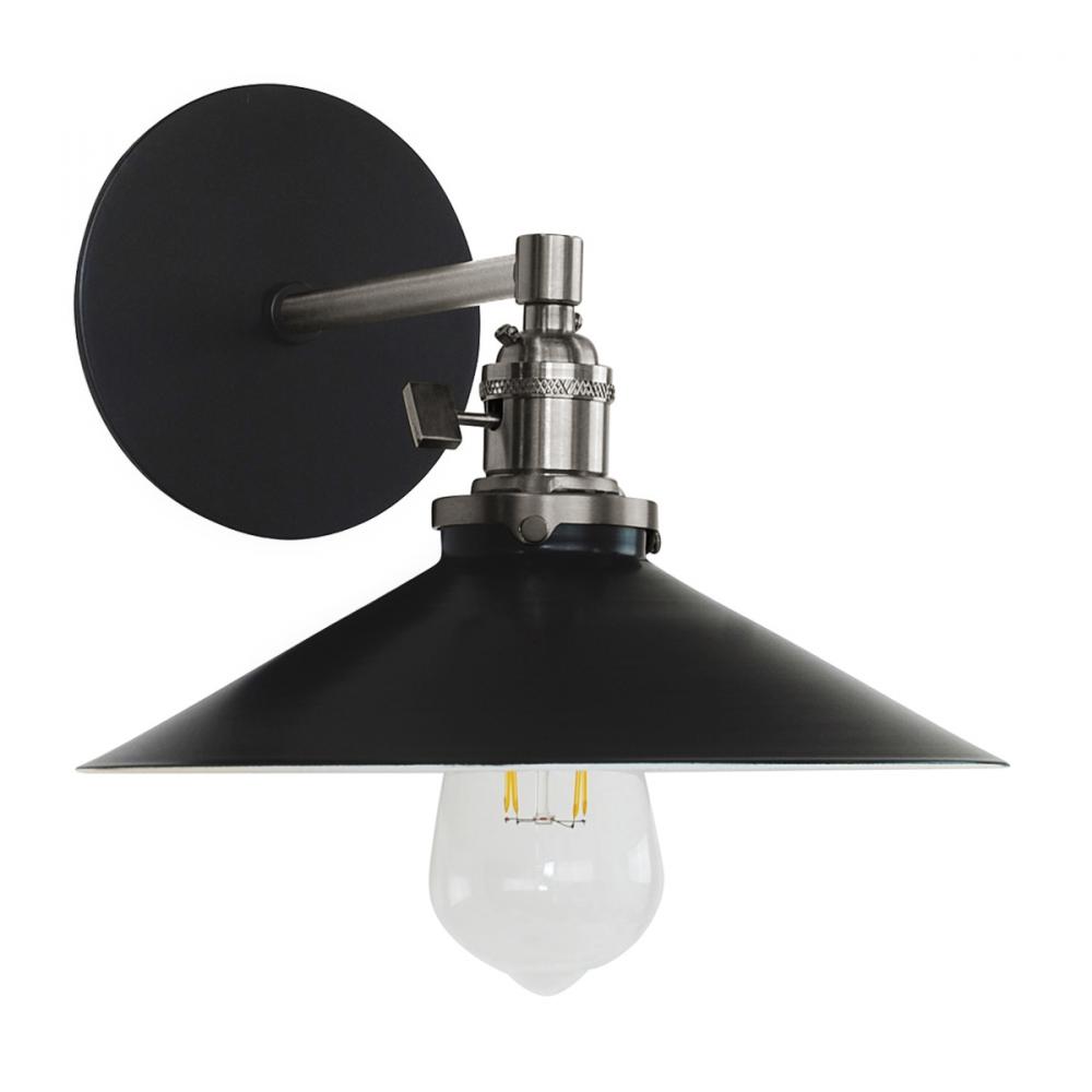 Uno 10" wall sconce,  Black with Brushed Nickel hardware
