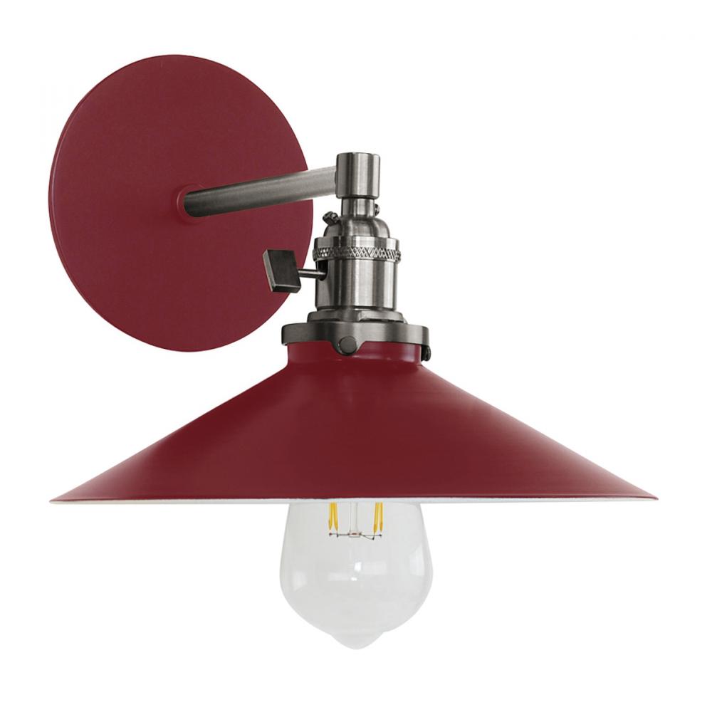 Uno 10" wall sconce,  Barn Red with Brushed Nickel hardware