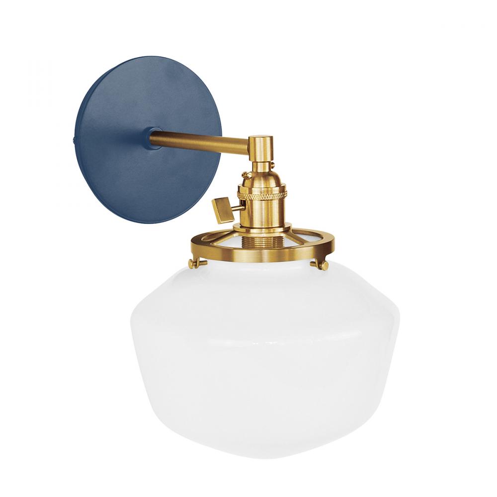 Uno 8" wall sconce, with Schoolhouse glass shade,  Navy with Brushed Brass hardware