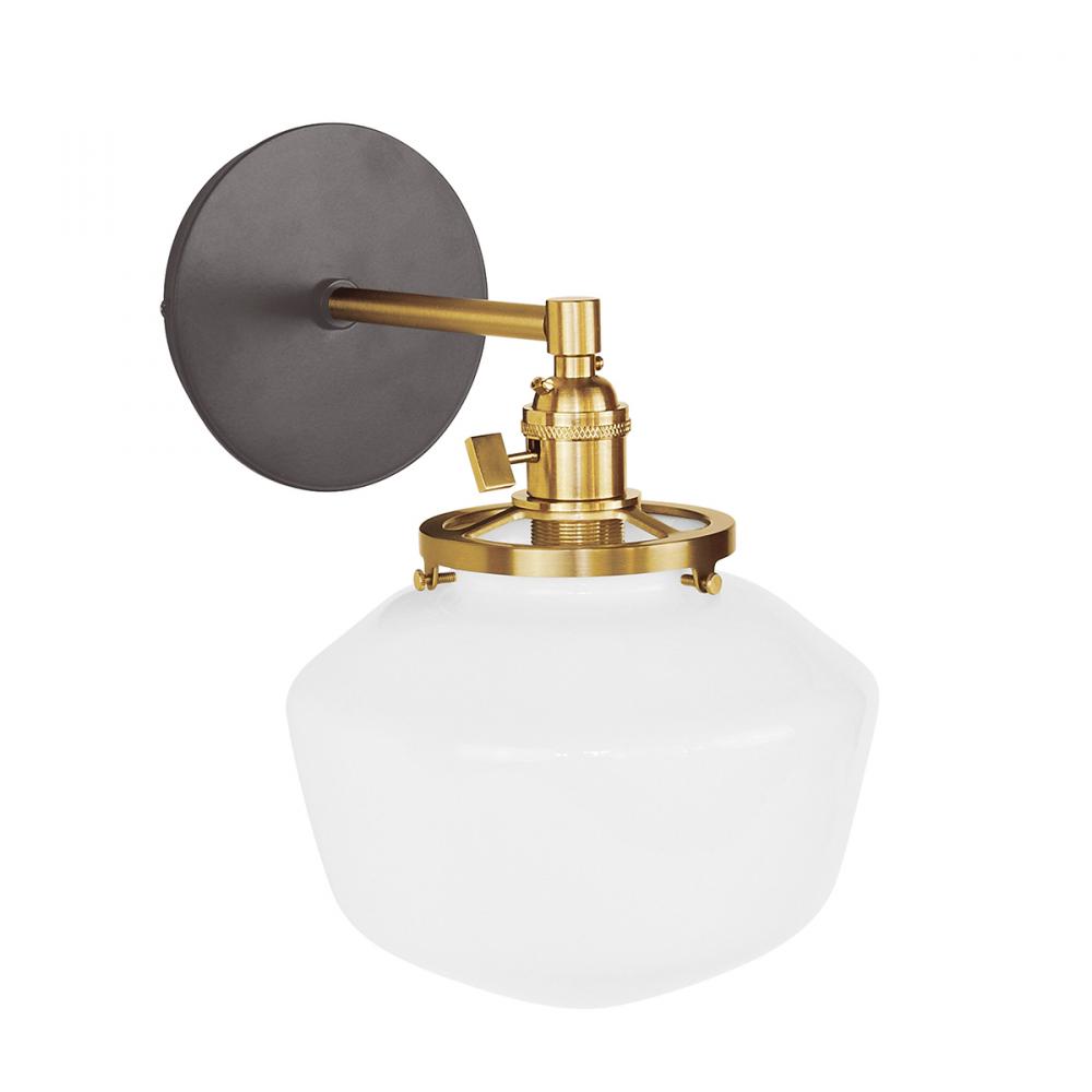 Uno 8" wall sconce, with Schoolhouse glass shade,  Architectural Bronze with Brushed Brass hardw
