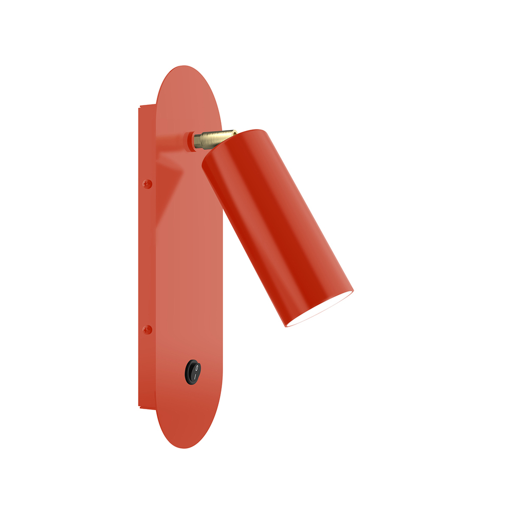 Martin Adjustable Wall Sconce, Vermillion with Brushed Brass Swivels