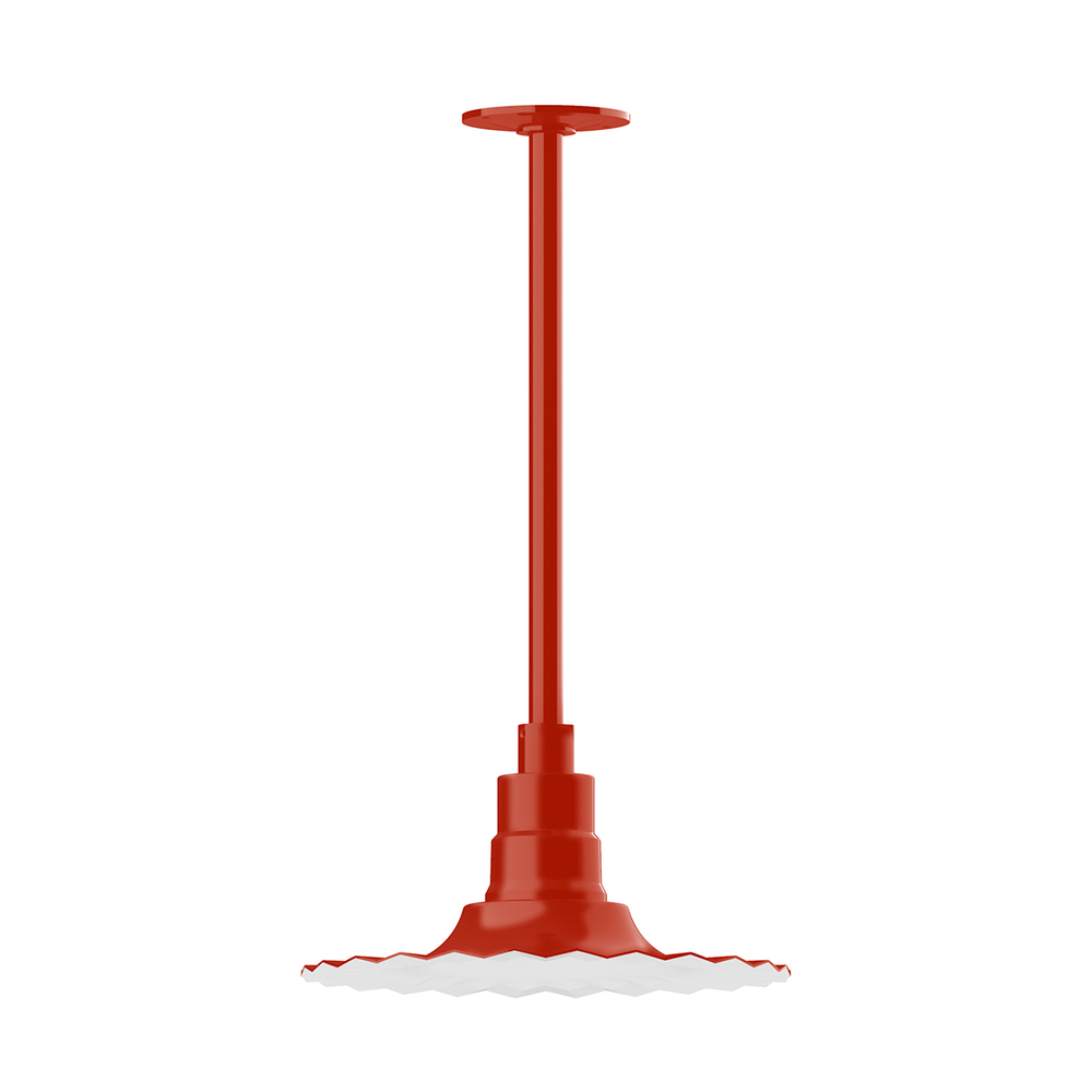 12" Radial shade, stem mount pendant with canopy, Vermillion