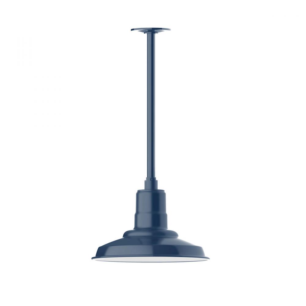 12" Warehouse shade, stem mount pendant with canopy, Navy