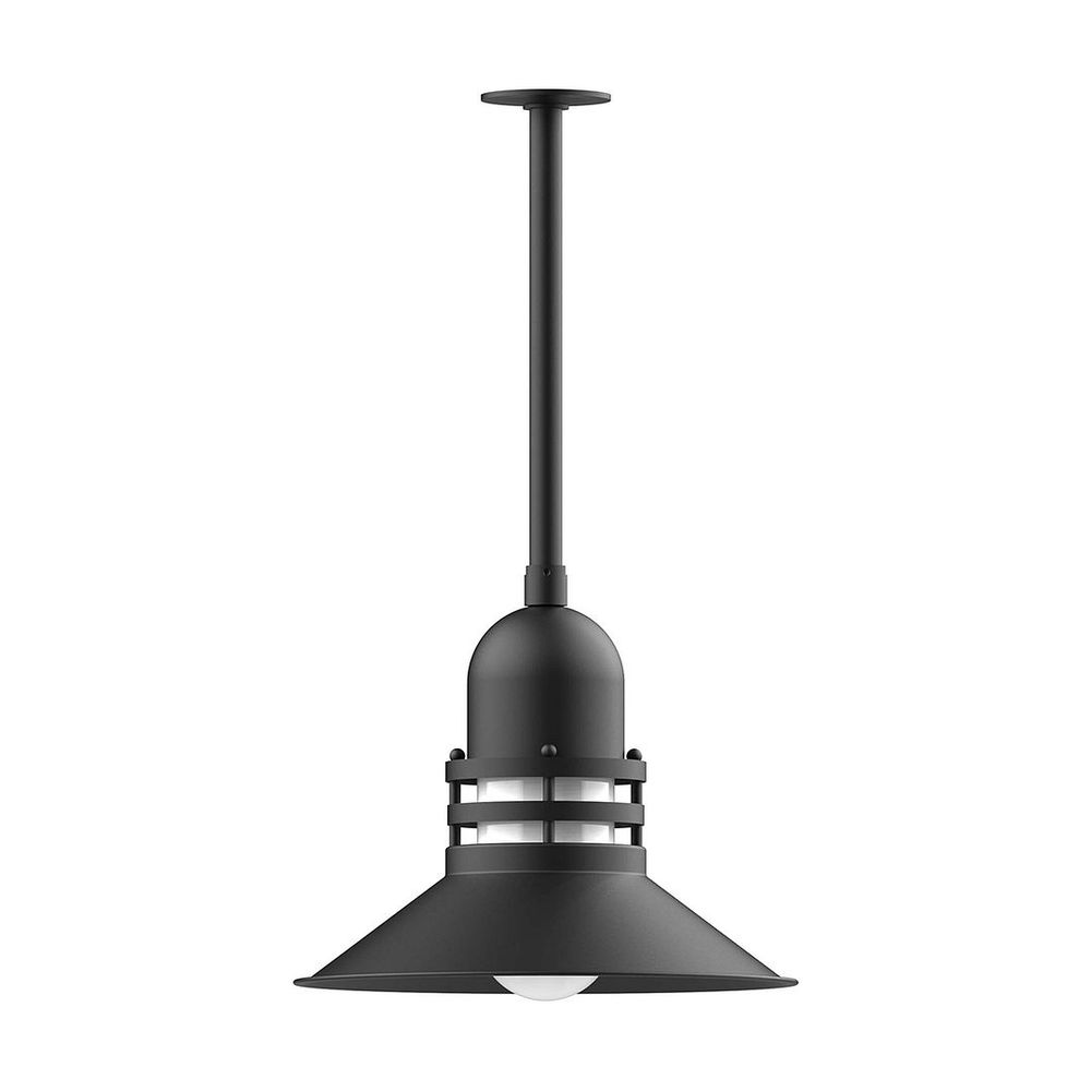 16" Atomic shade, stem mount pendant with canopy, Frosted Glass, Black