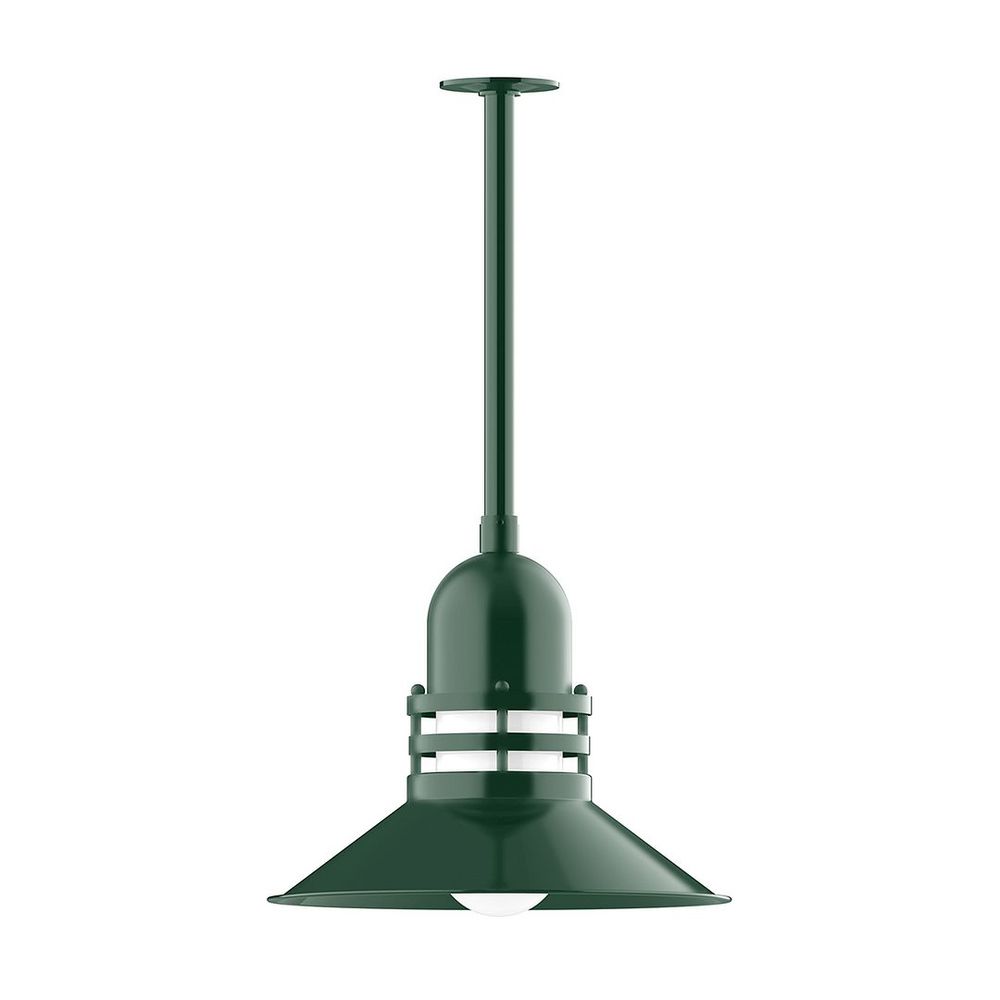 16" Atomic shade, stem mount pendant with canopy, Frosted Glass, Forest Green