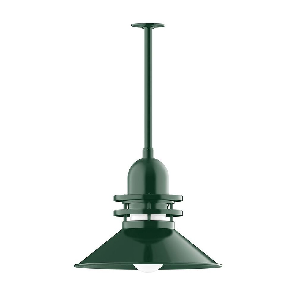 18" Atomic shade, stem mount pendant with canopy, Frosted Glass, Forest Green