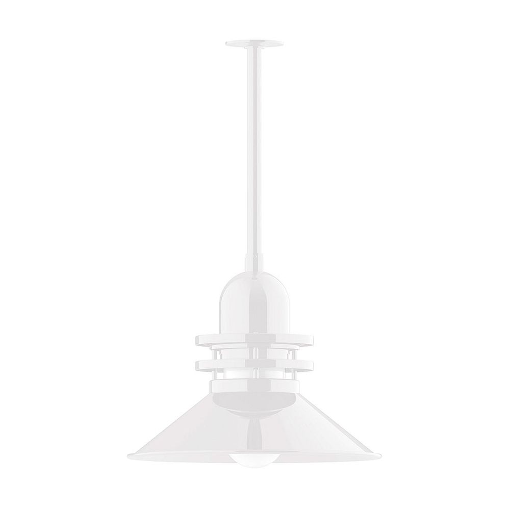 18" Atomic shade, stem mount pendant with canopy, Frosted Glass, White