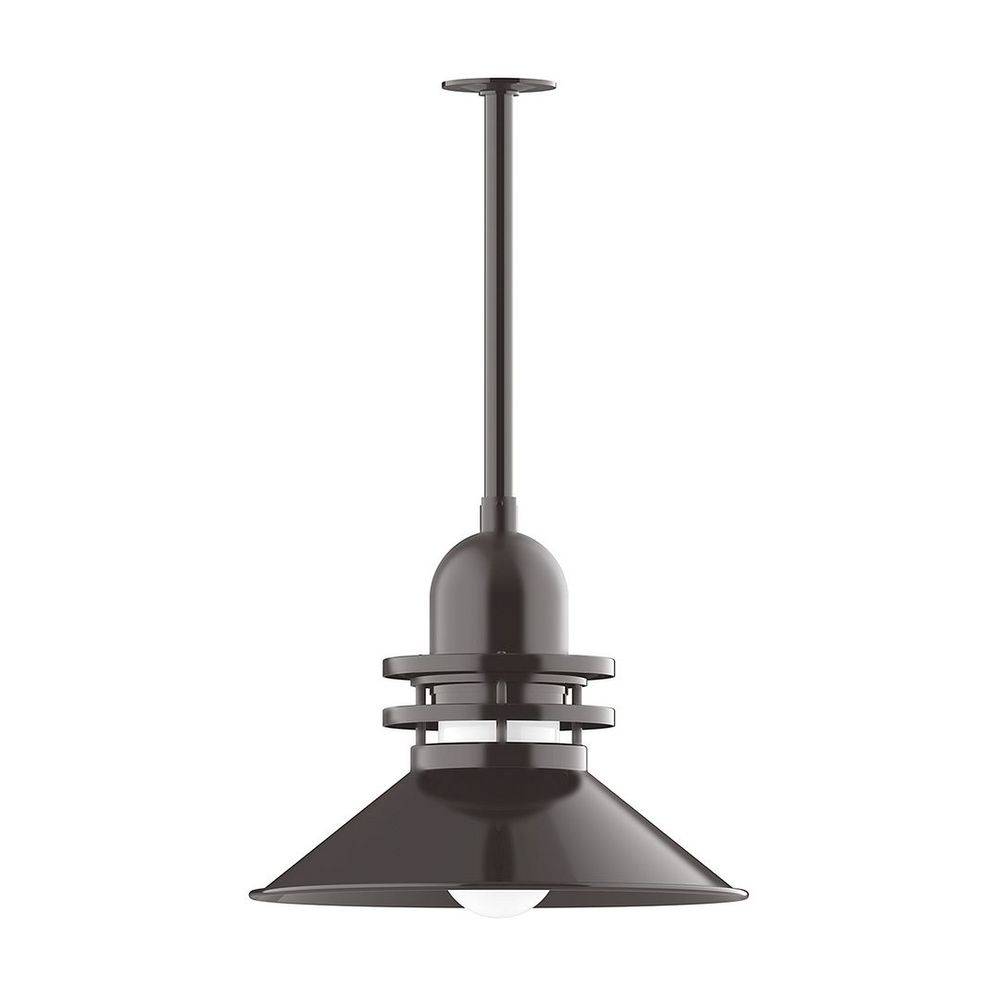 18" Atomic shade, stem mount pendant with canopy, Frosted Glass, Architectural Bronze