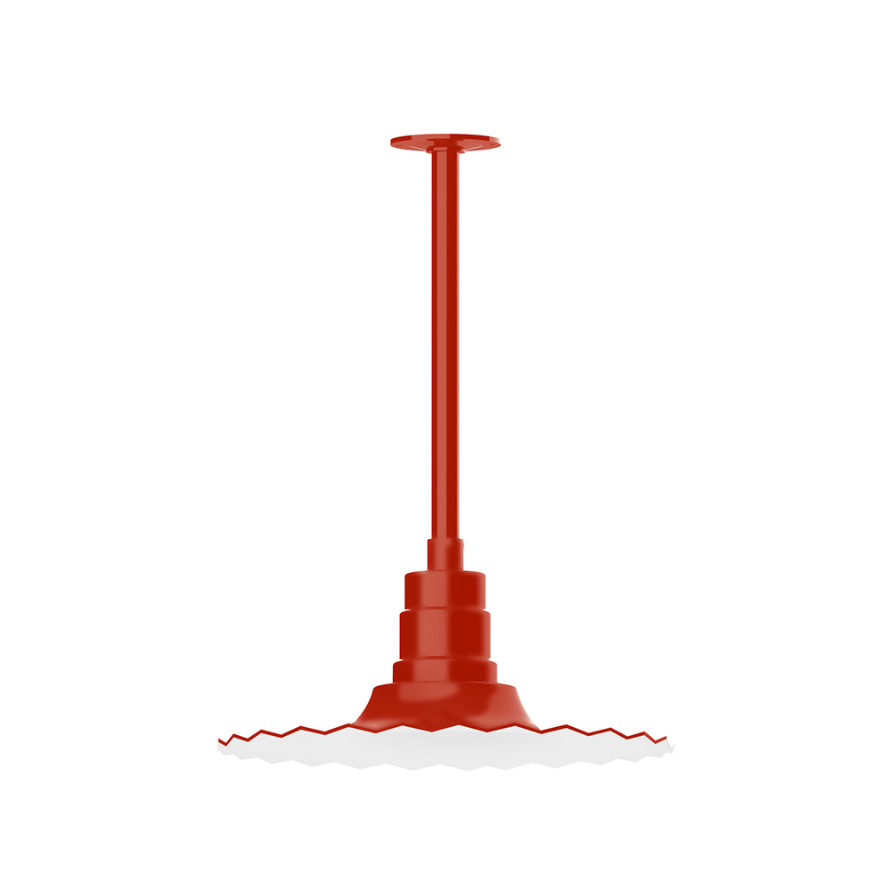 16" Radial shade, stem mount pendant with canopy, Vermillion