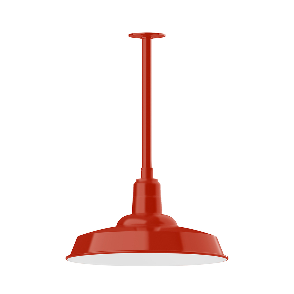 18" Warehouse shade, stem mount pendant with canopy, Vermillion