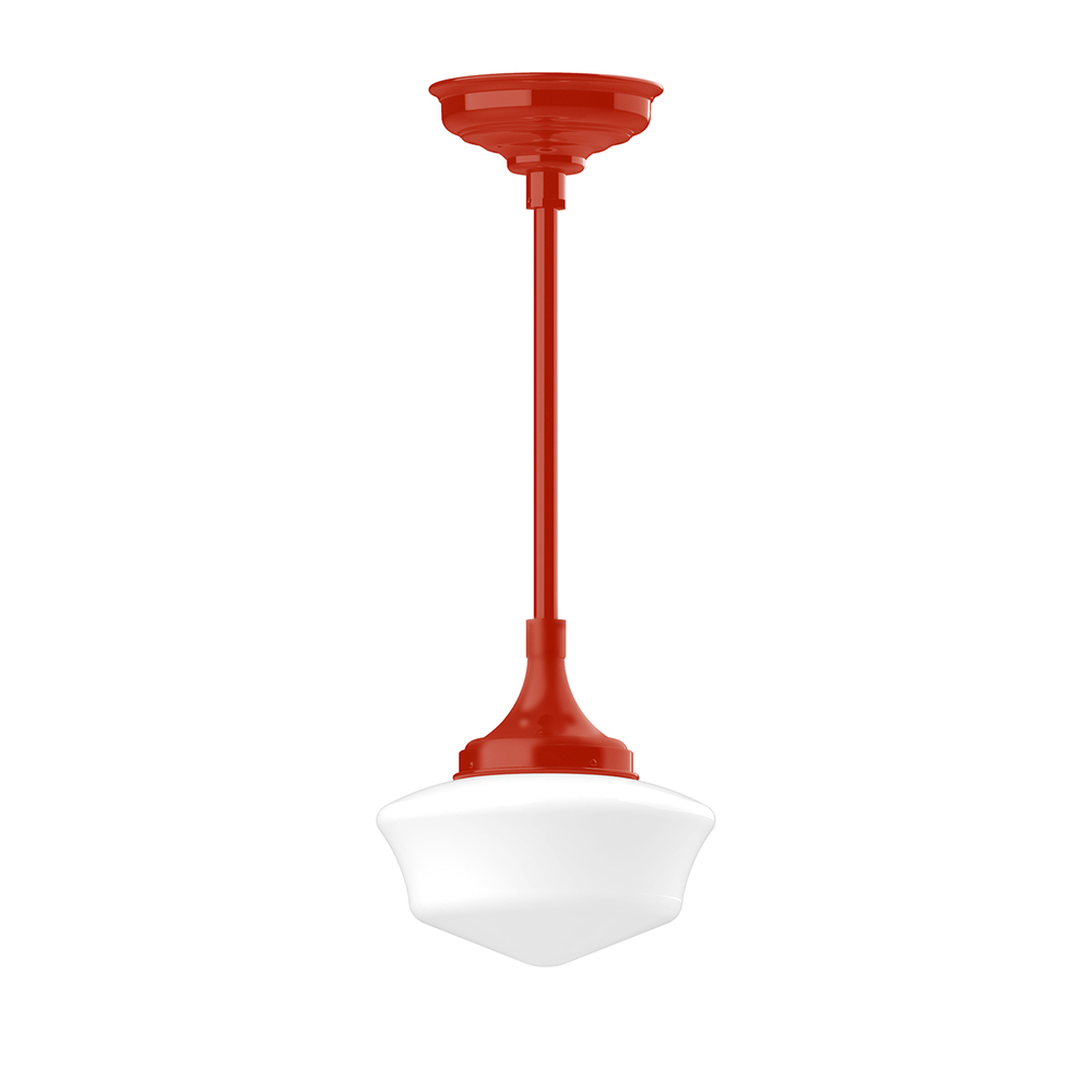 12" Schoolhouse glass, 1/2" x 36" stem and canopy, Vermillion